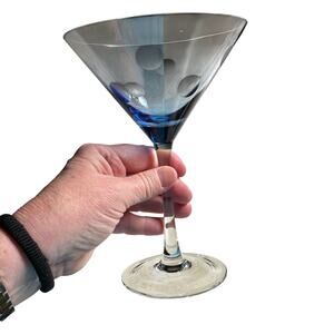 Waterford Marquis blue etched crystal martini cocktail glass polka dots pattern